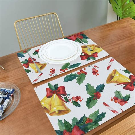Christmas Placemats Set of 6, Winter Snowman Tree Snowflakes Xmas Placemats, Double Sided Linen Polyester Fabric Placemat, Heat-Resistant Wipeable Table Place Mats for Kitchen Dining Table 12x18 in. . Christmas placemats amazon